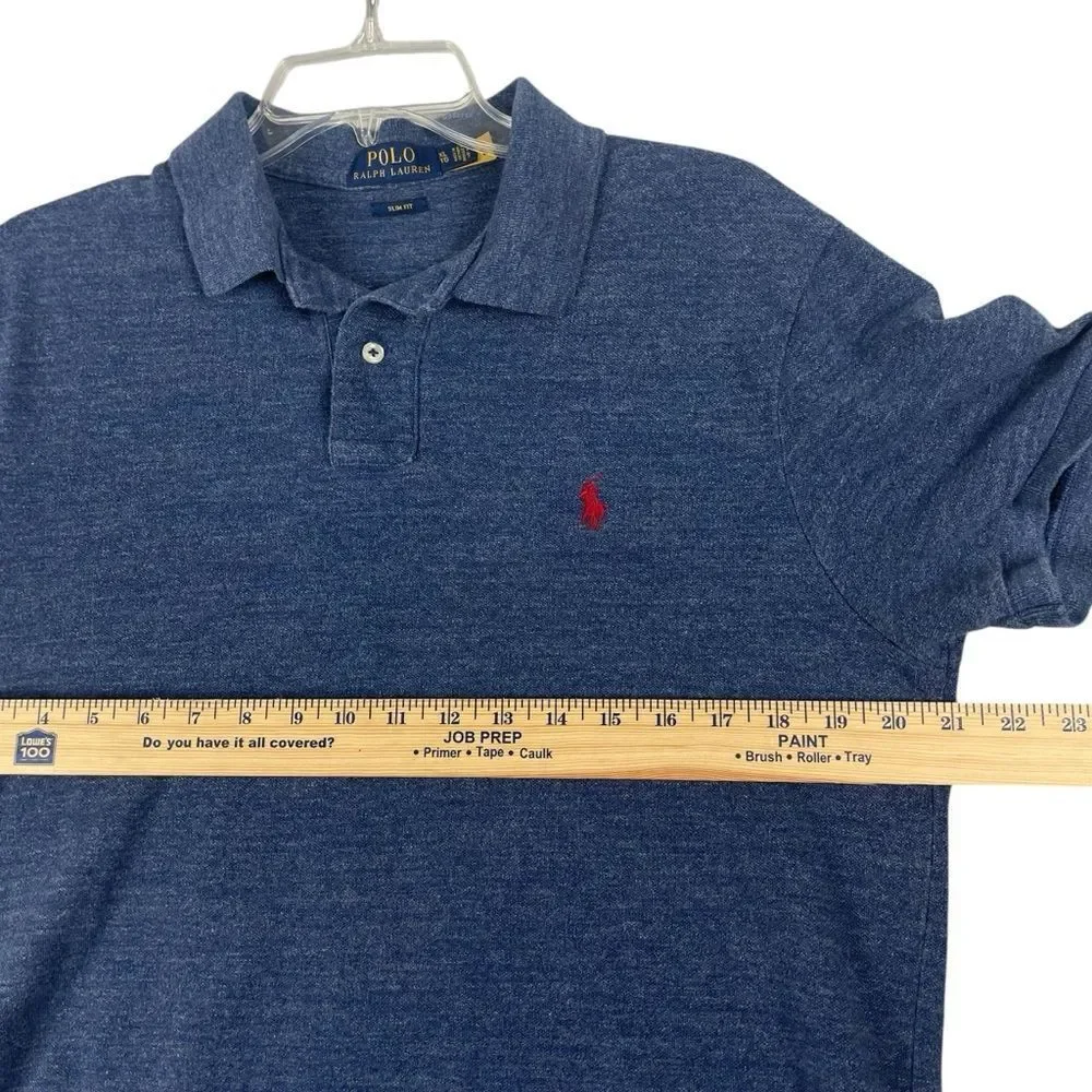 Men's Polo Ralph Lauren‎ 100% Cotton Blue Heather Polo Slim Fit XL 0302